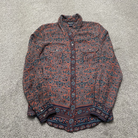 Lucky Brand Shirt Womens Medium Silk Paisley Button Up Boho Pattern Y2k - Picture 1 of 8